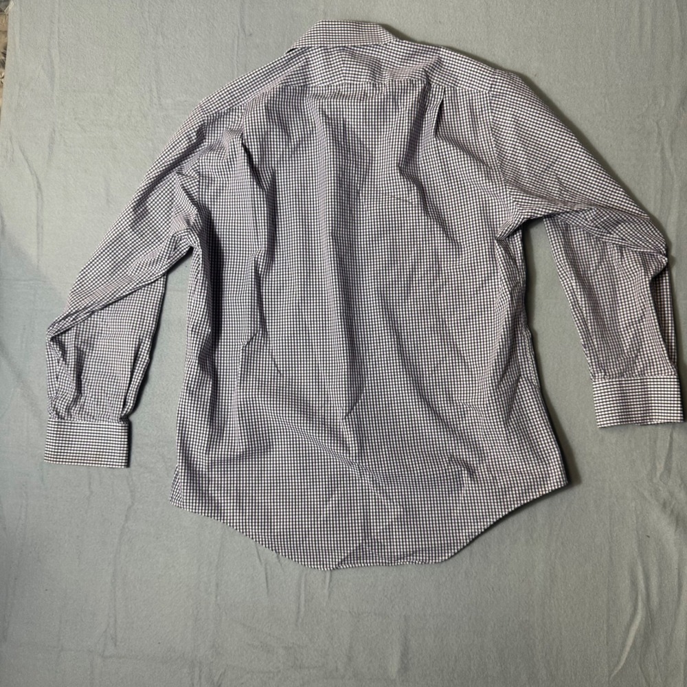 Lands End Mens Purple Gingham Check Long Sleeve Button Down Shirt 15.5 32-33 - Picture 4 of 5